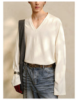 V-Neck Long Sleeve Merino Tencel Sweater