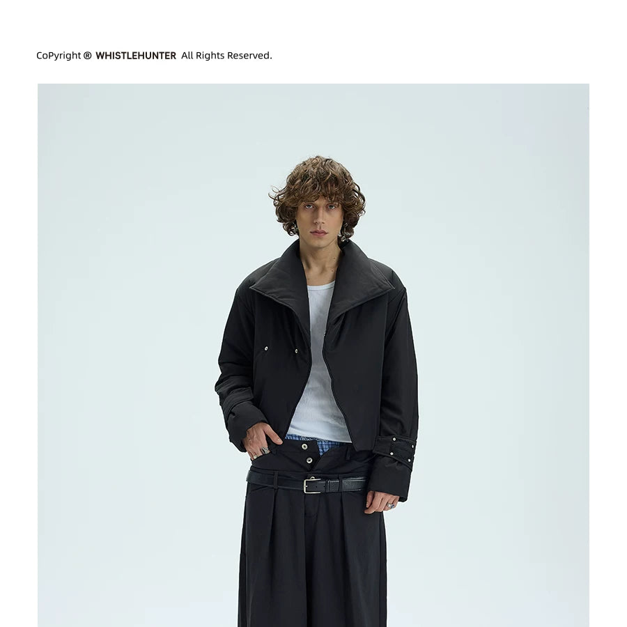 Two-Tone Single-Button Split Turtleneck Down Coat