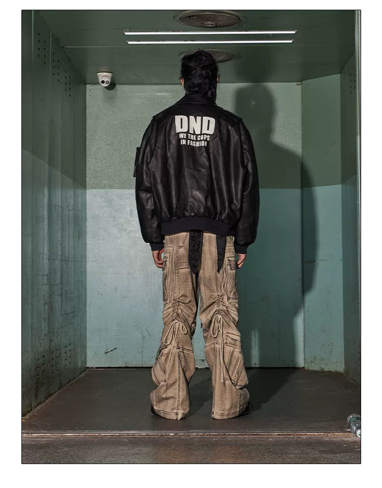 Distressed Drawstring Flare Cargo Pants