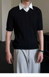 Wool Lyocell Fake Two-piece Knit Tee