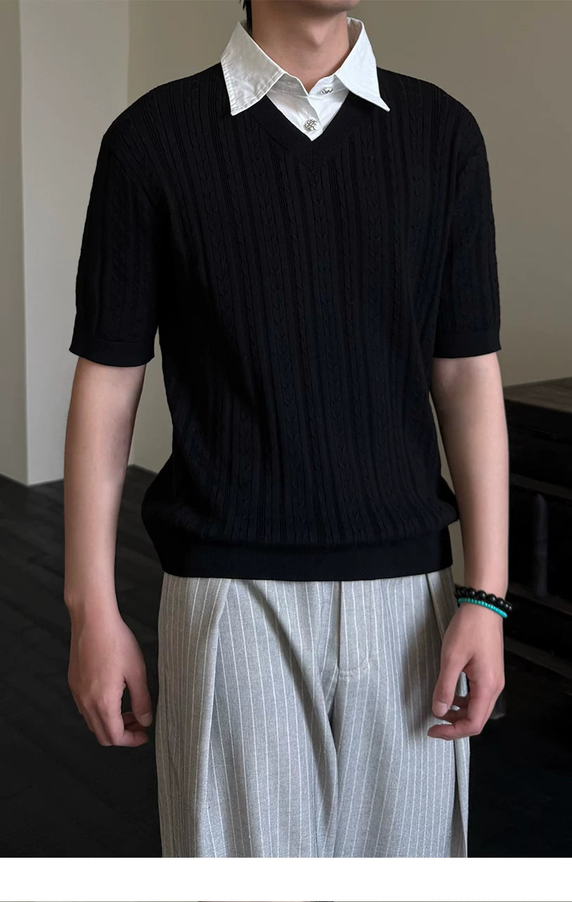 Wool Lyocell Fake Two-piece Knit Tee