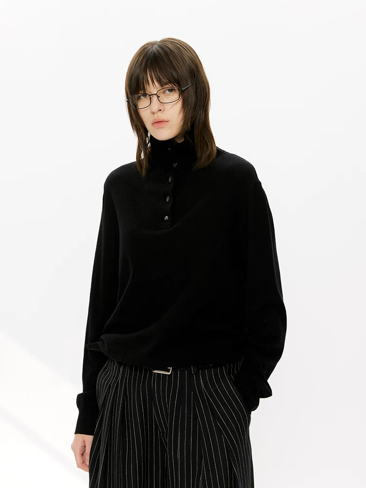 30% Wool Double Collar Polo Tops