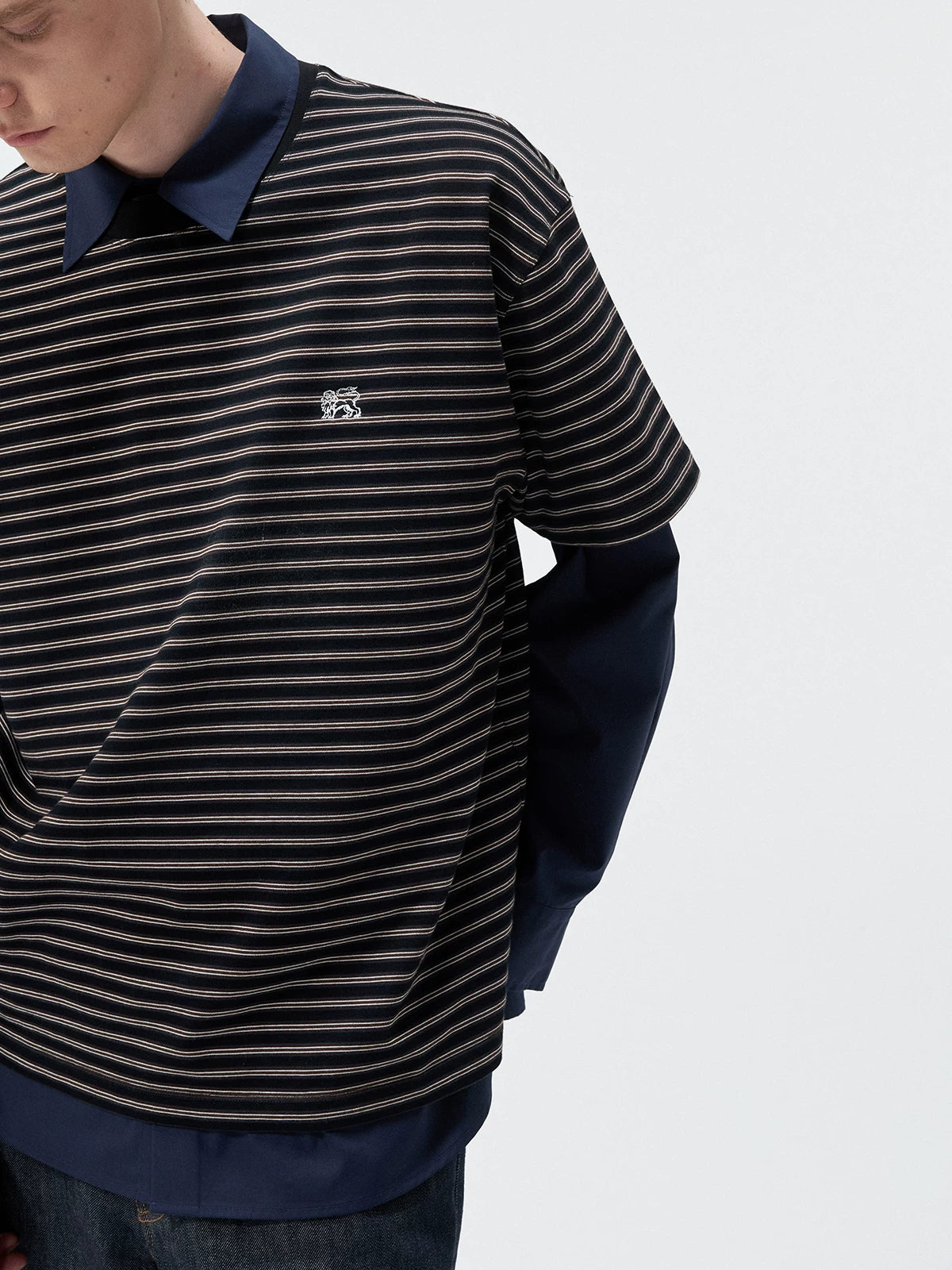 Short Sleeve Striped Embroidered Cotton Tee