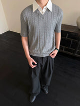 Wool Lyocell Fake Two-piece Knit Tee