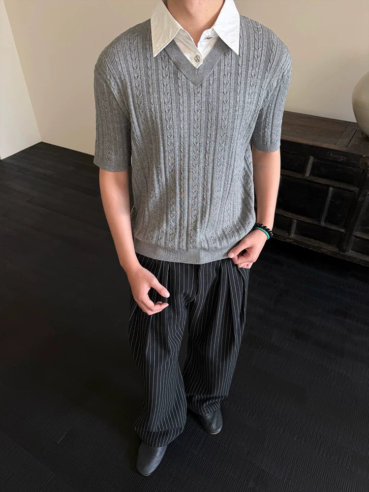 Wool Lyocell Fake Two-piece Knit Tee