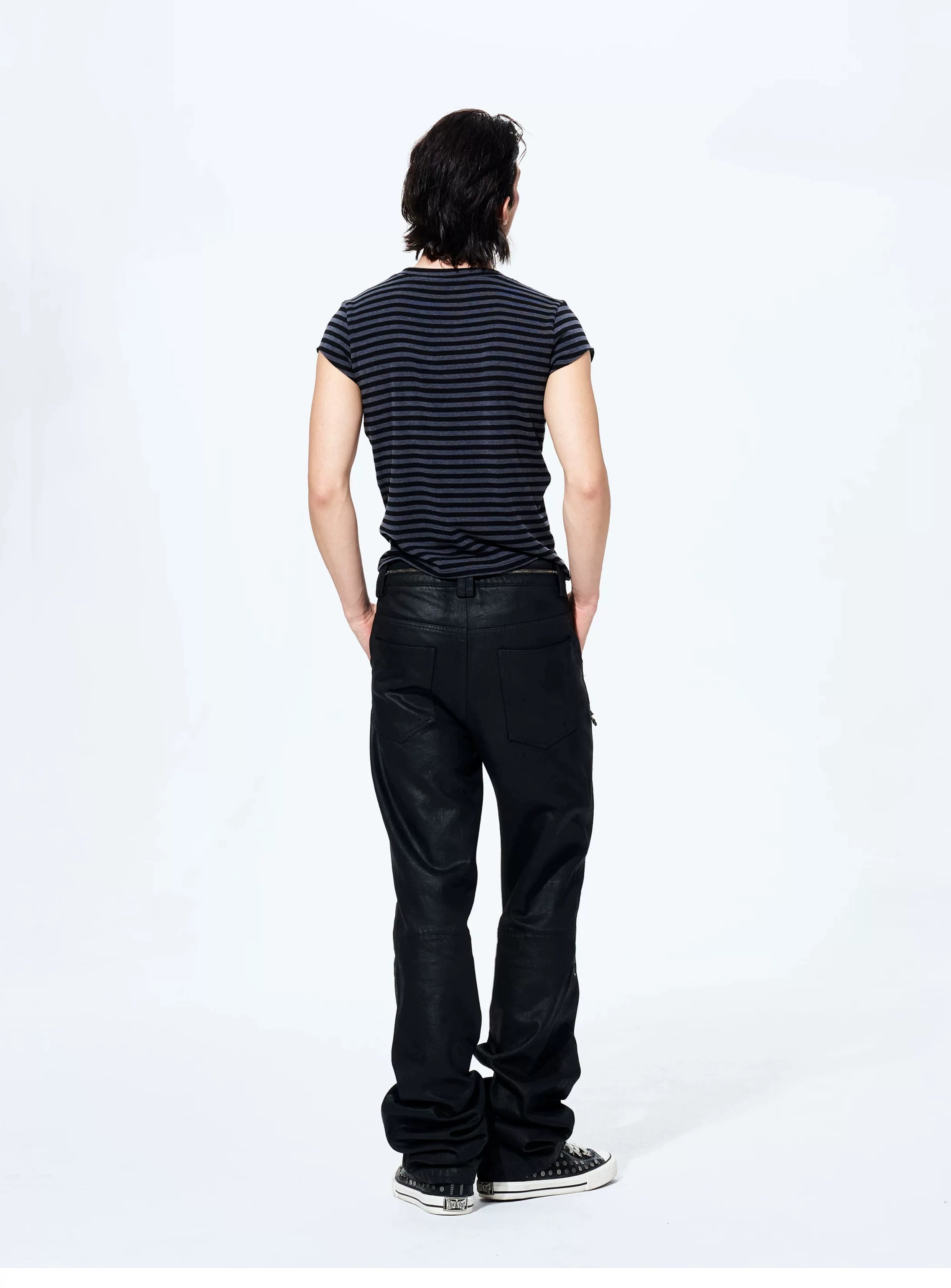 Men's Metallic Zip Waxed Straight Jeans