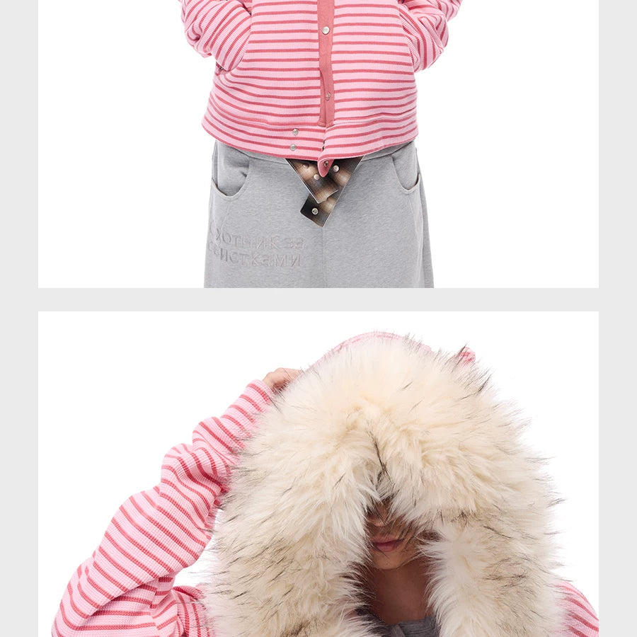Men's Striped Fur Collar Hoodie