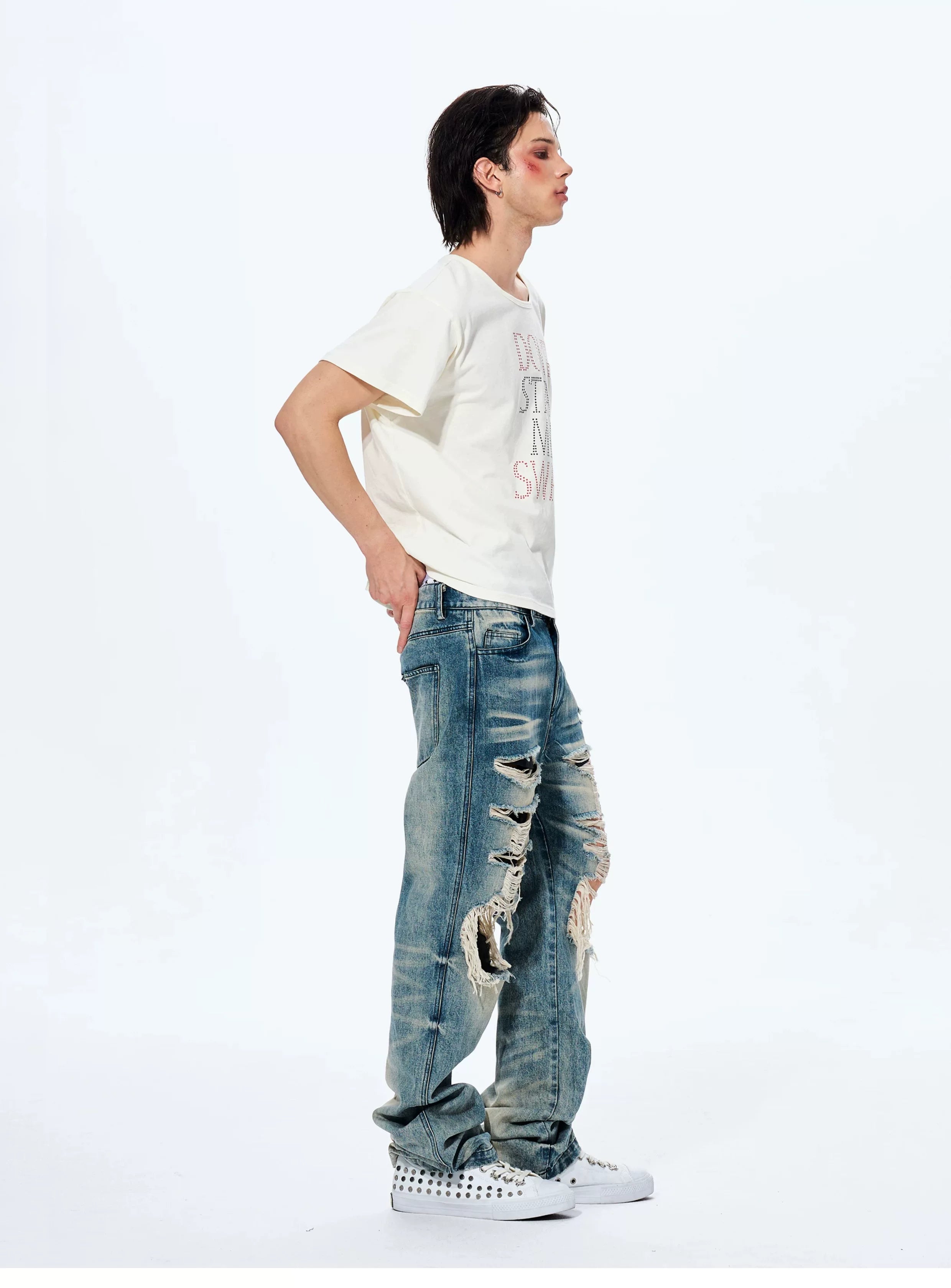 Men's Distressed Washed Straight Leg Jeans