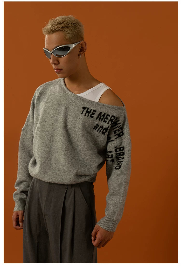 Unisex Black Red Grey Off-shoulder Sweater