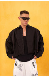 Black White Blue Striped Cropped Shirts