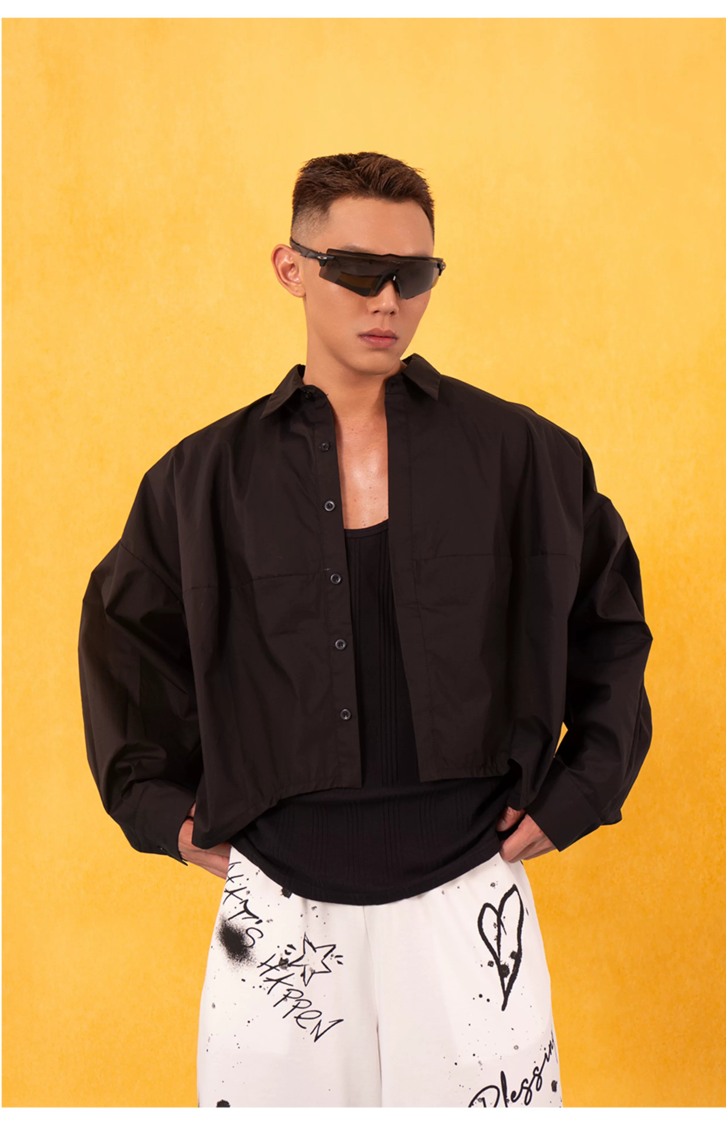 Black White Blue Striped Cropped Shirts
