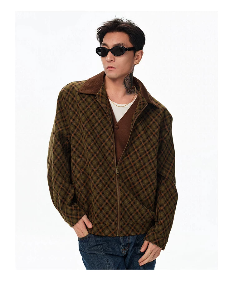 Patchwork Collar Plaid Coat