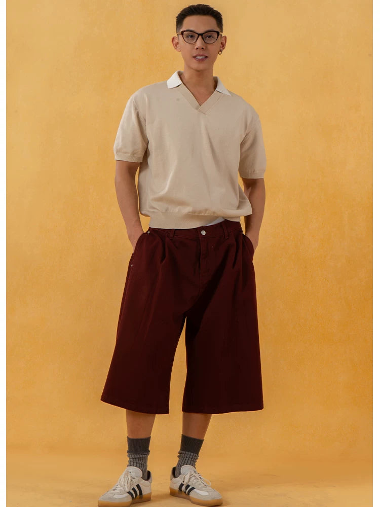 Men's V-Neck Short-Sleeve Detachable-Collar Polo Shirts