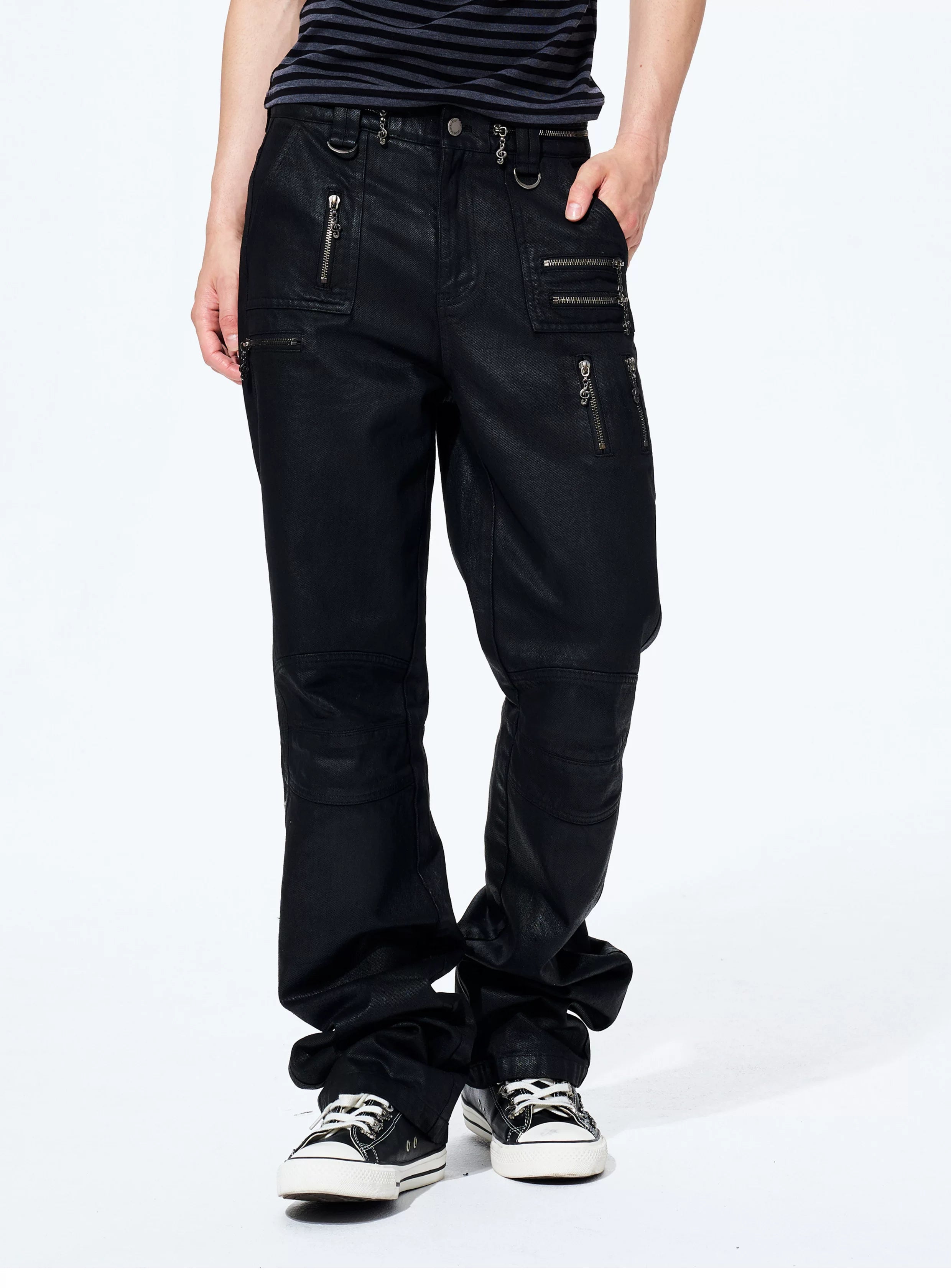 Men's Metallic Zip Waxed Straight Jeans