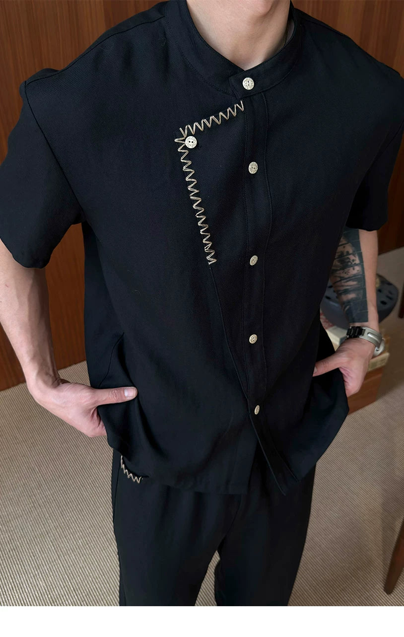 Contrast False Placket Short Sleeve Shirt