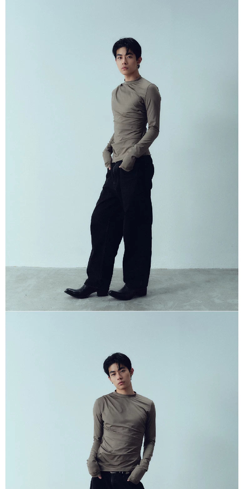 Wrinkled Slim Fit Long Sleeve Top