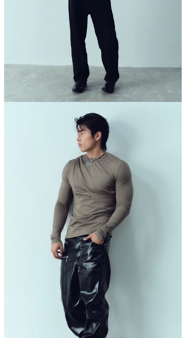 Wrinkled Slim Fit Long Sleeve Top