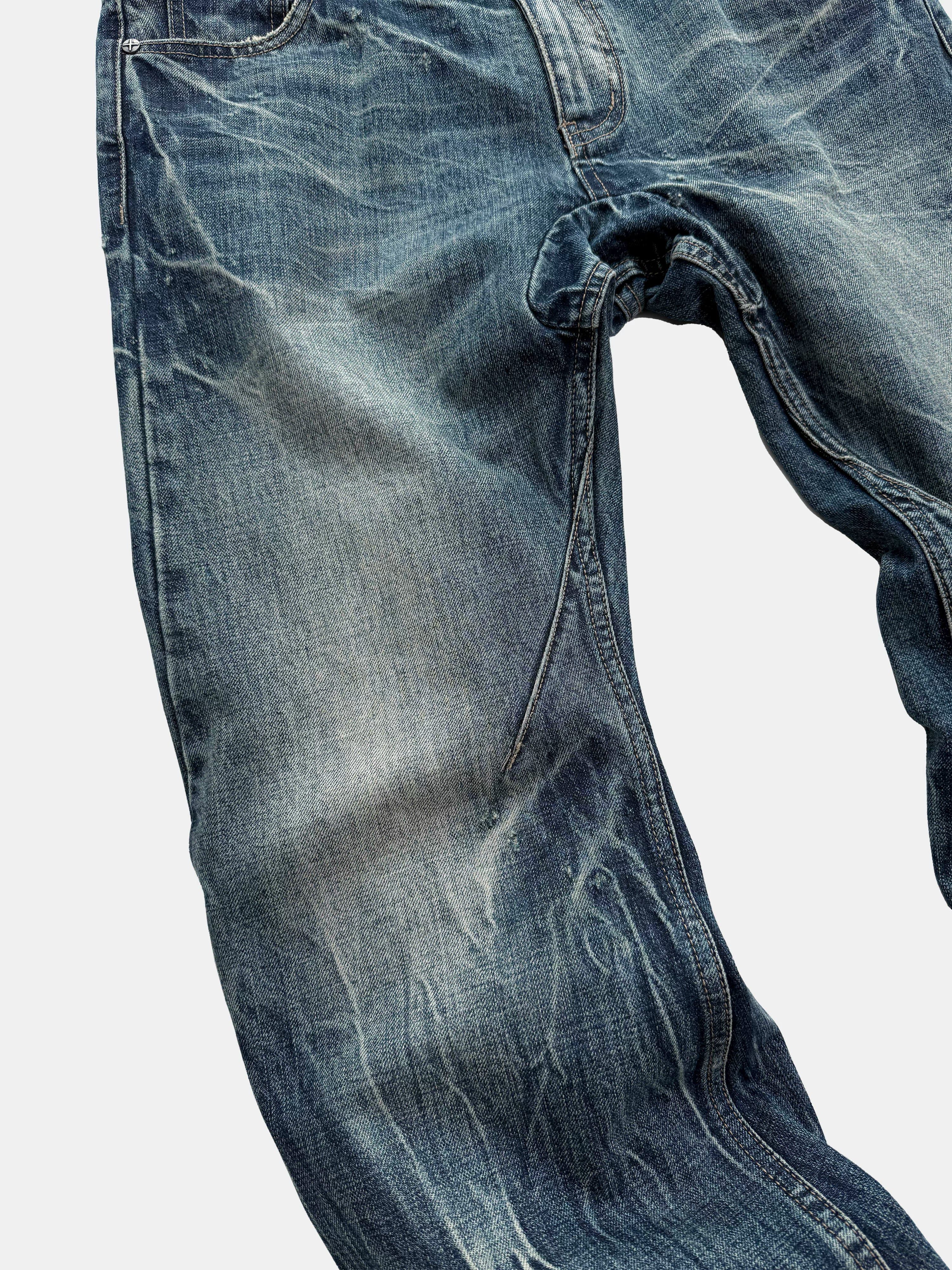 Vintage Washed Blue Printed Curved Jeans