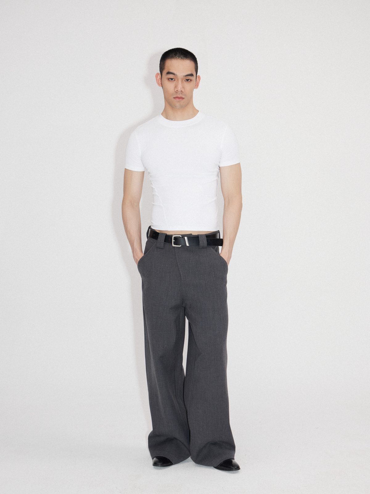 Wrinkle-resistant Wool-like Asymmetrical Cargo Dress Pants