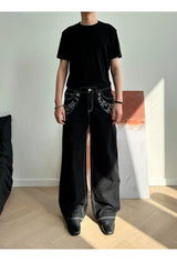 Heavyweight Floral Embroidered A-Line Denim Jeans
