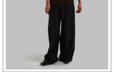 Black Patchwork Wide Leg Floor-Length Pants