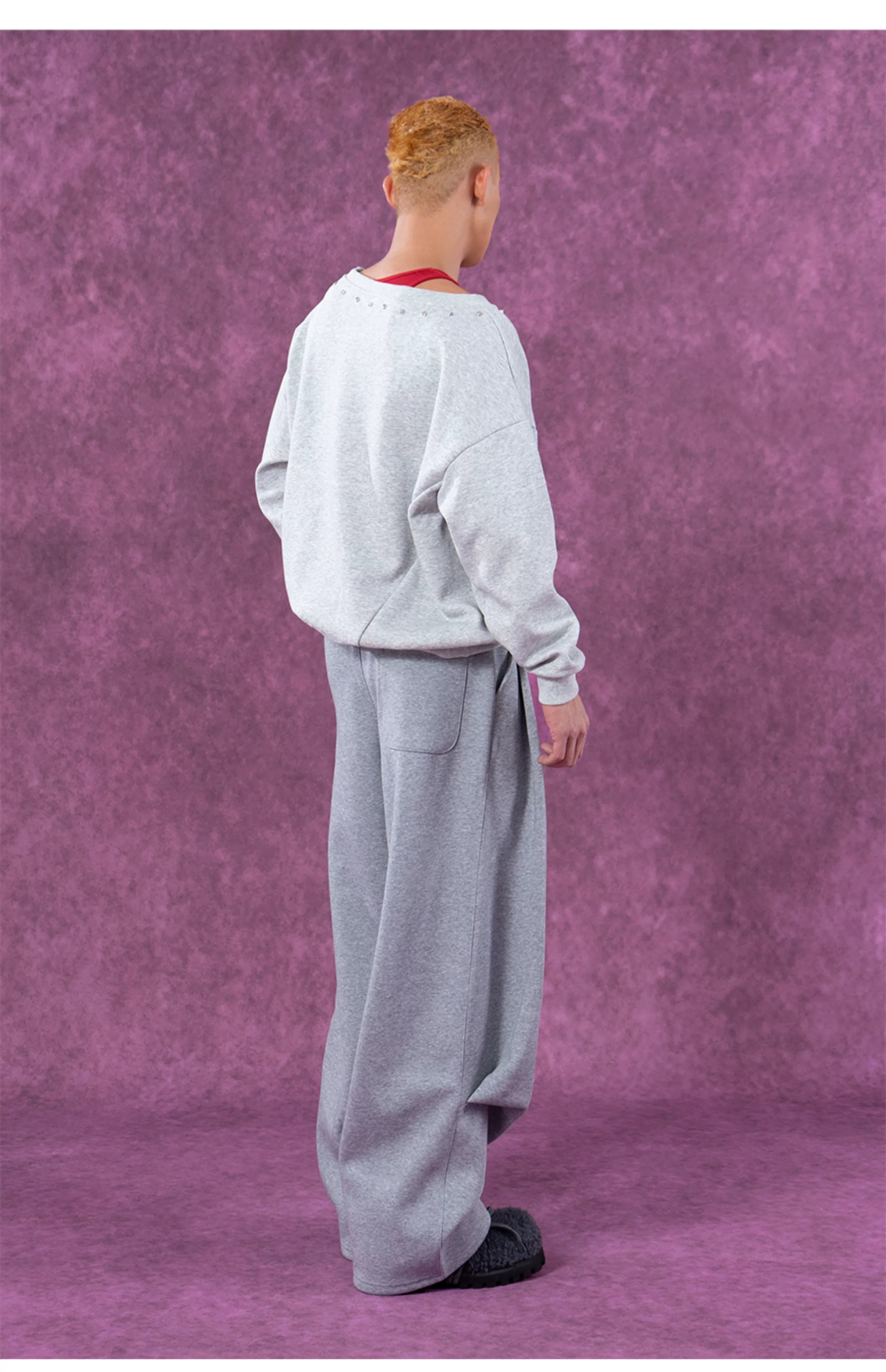 Men's Grey Red Patched Rivet Hoodies