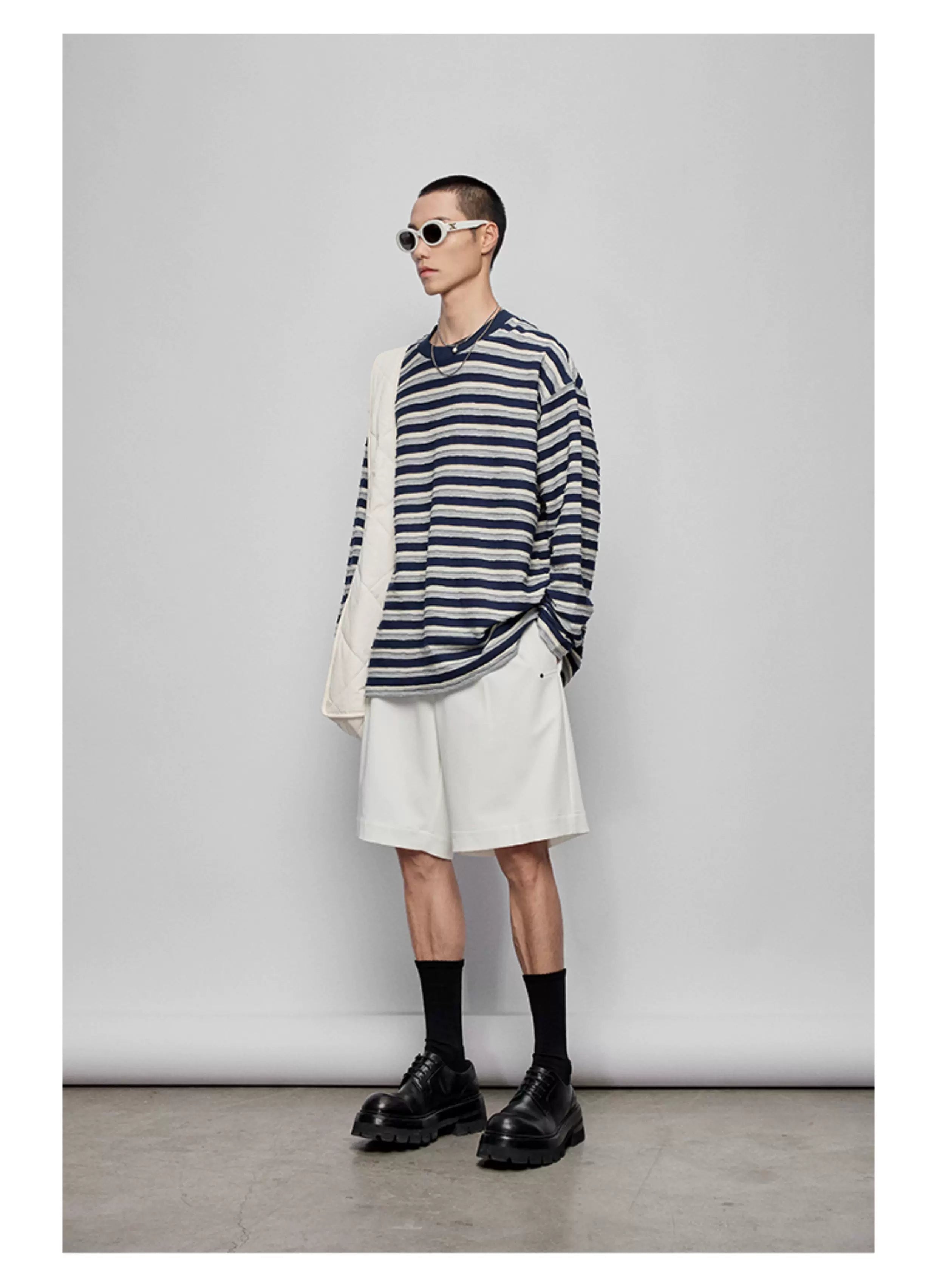 Striped Raw Edge Long Sleeve Tee