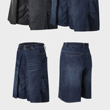 Special Waistband Tailored Washed Denim Shorts