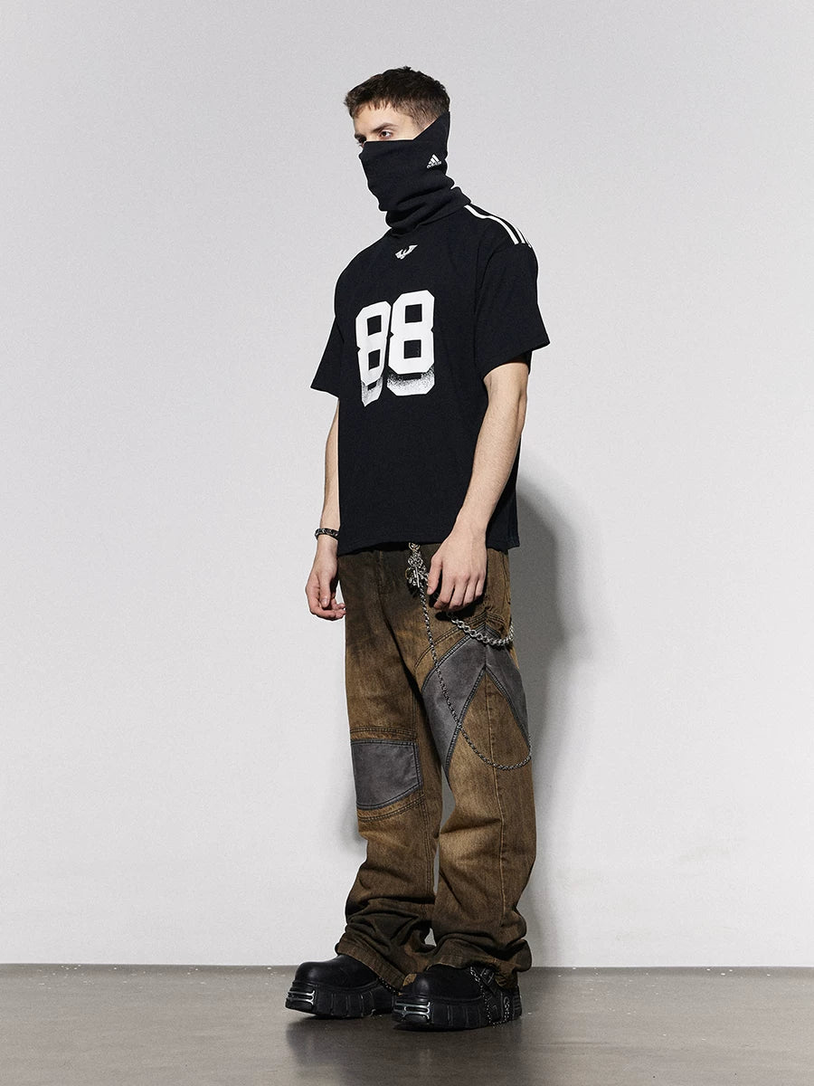Striped Patchwork 88 Print Football Tee