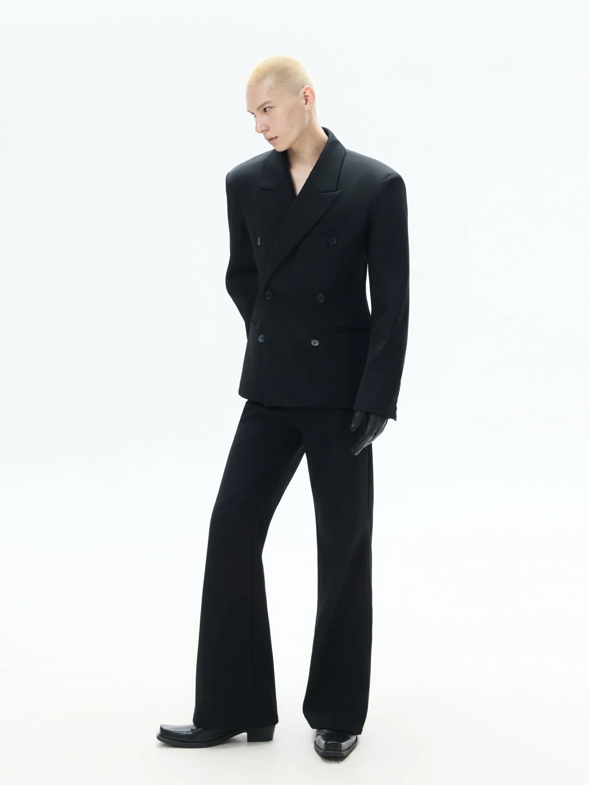 Loose Black Double-breasted Tailored Blazer