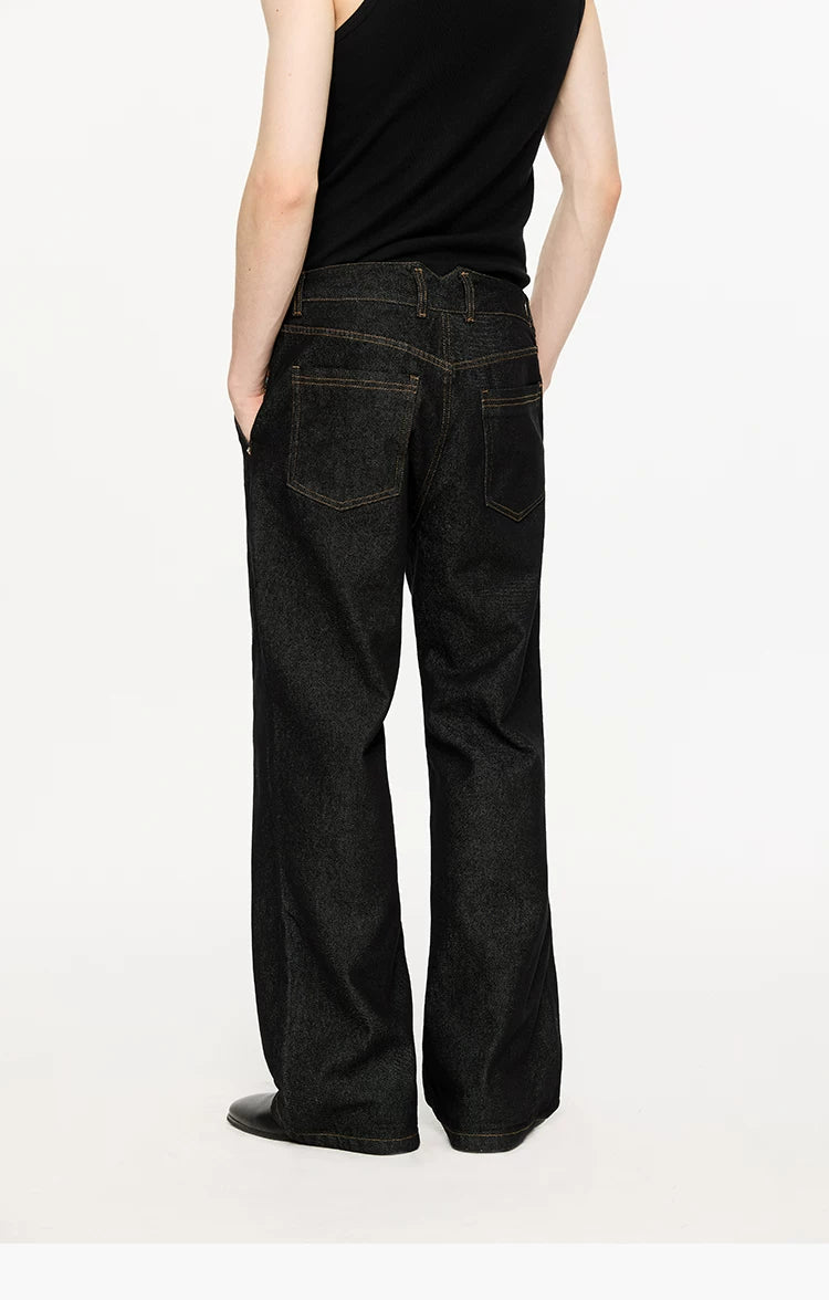 Washed Color-Blocked Floral Jacquard Flare Jeans
