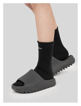 Black Embroidered Brushed Long Socks