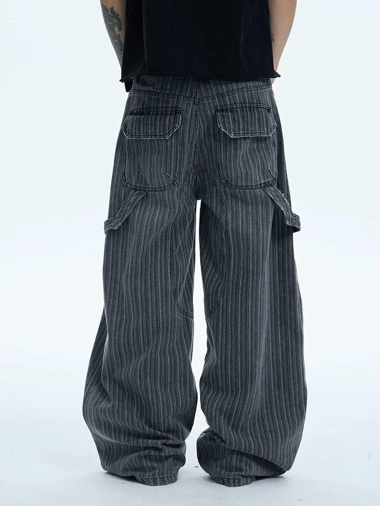 Distressed Striped Patchwork Baggy Work Pants