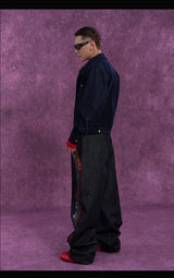 Men's Navy Padded Cropped Denim Jacket