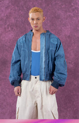 Men's Textured Gray Blue Bomber Jacket