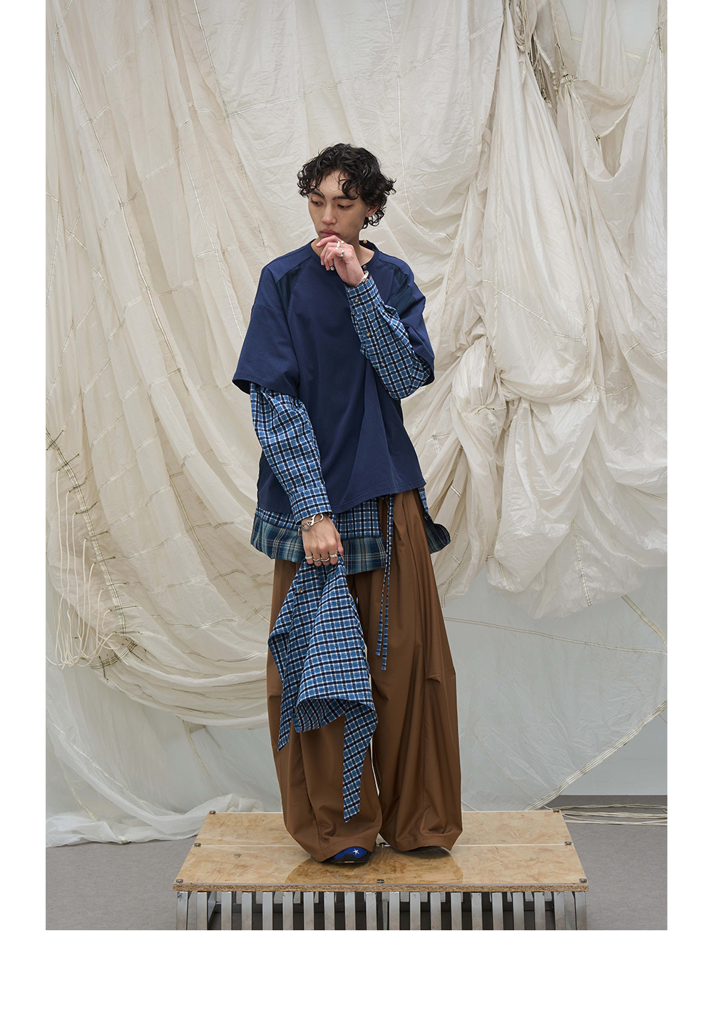 Detachable Hood Layered Plaid Shirt