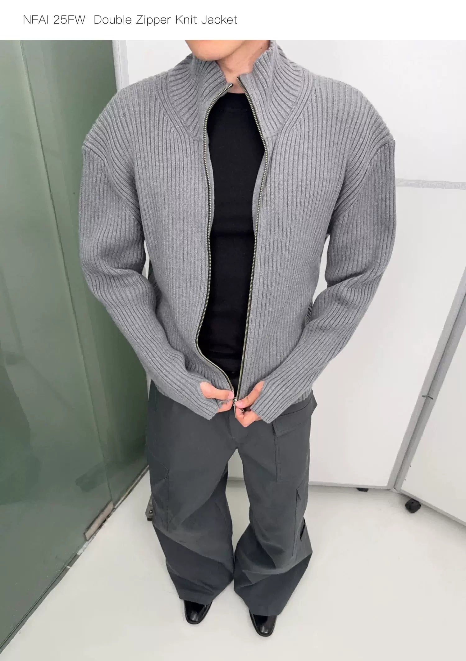 Double Zipper Thick Wool Knitted Jacket