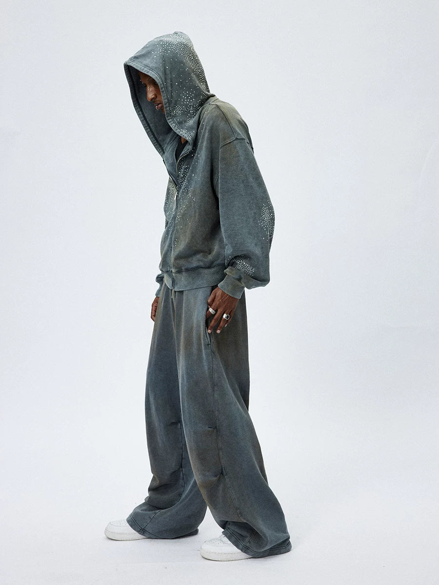 Vintage Washed Drawstring Wide Leg Sweatpants