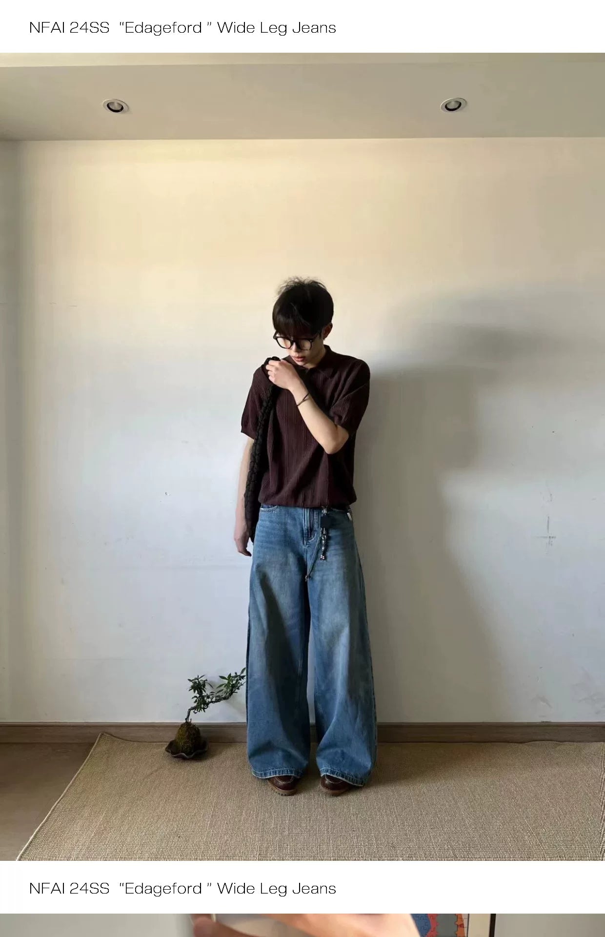 Wide Leg Cuffed Washed Jeans