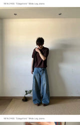 Wide Leg Cuffed Washed Jeans