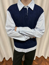 Wool Contrast Fake Two-piece Polo Sweater