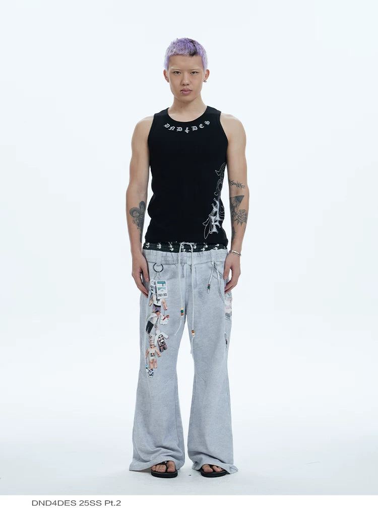 Fitted Cross Print Ribbed Tank Tops