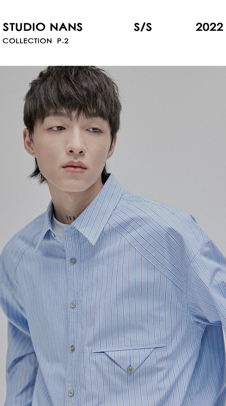 Blue White Striped Pocket Shirt