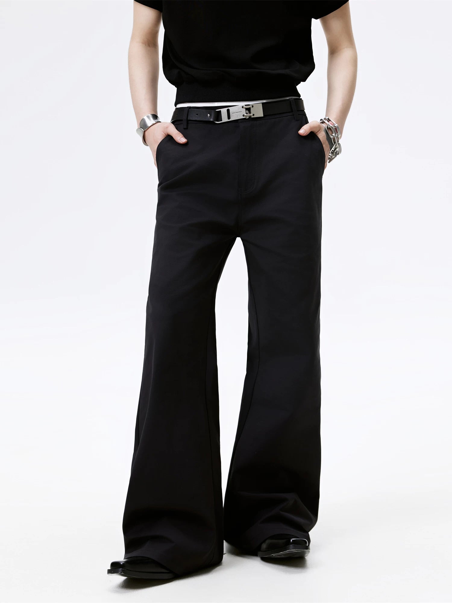 Black Straight Flared Casual Pants