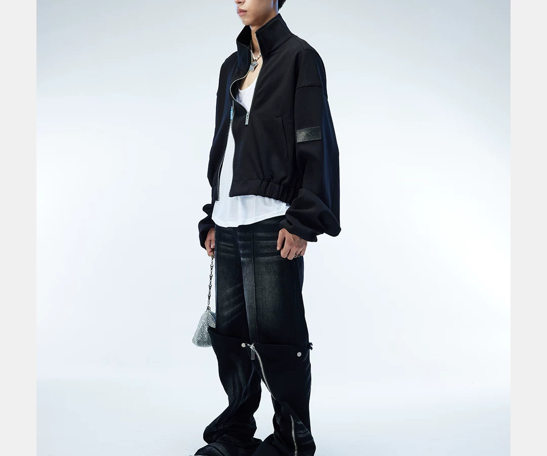 Asymmetric Zip Cropped Turtleneck Jacket