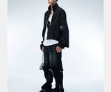 Asymmetric Zip Cropped Turtleneck Jacket