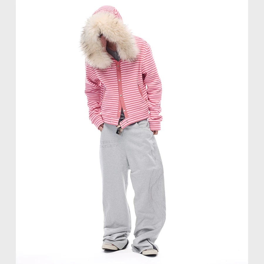Men's Striped Fur Collar Hoodie