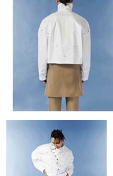 Oversized Cropped Stand Collar Riveted Jacket
