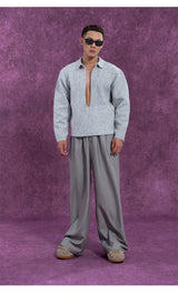 Long Charcoal V Neck Wool Sweater