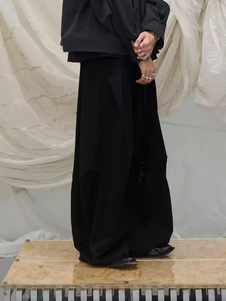 Loose Draped Pleated Curved Trousers